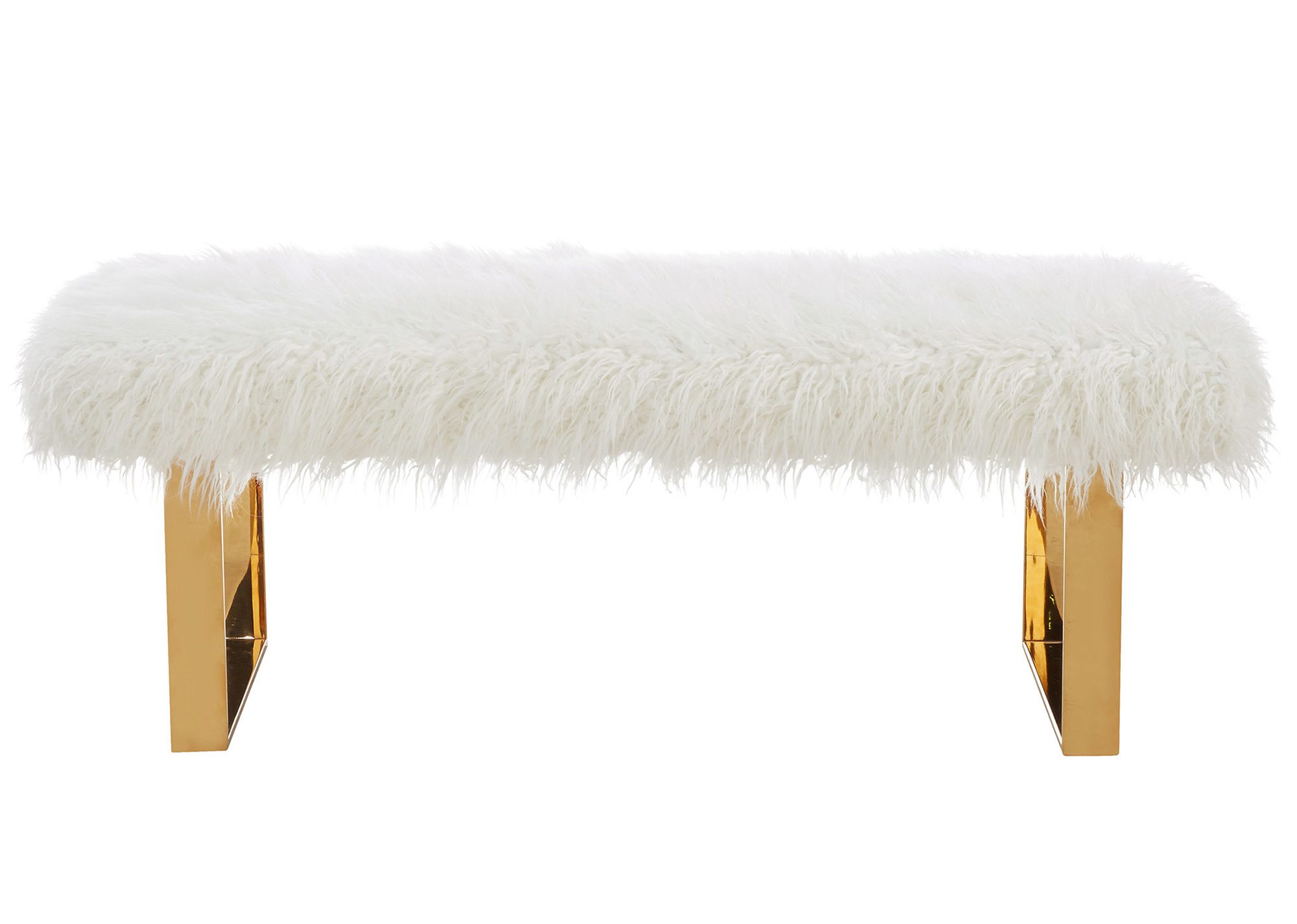 TANYA Faux Fur Bench in White and Gold